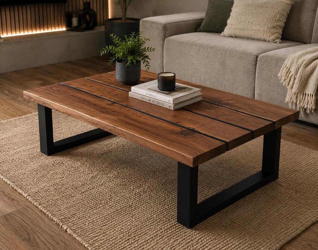Walnut Coffee Table | Wooden Coffee Table | Resin | Trapezium Leg | Industrial Desk | Solid Walnut | Handmade