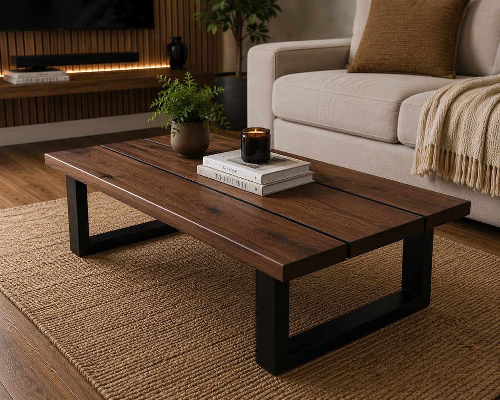 Walnut Coffee Table | Wooden Coffee Table | Resin | Trapezium Leg | Industrial Desk | Solid Walnut | Handmade