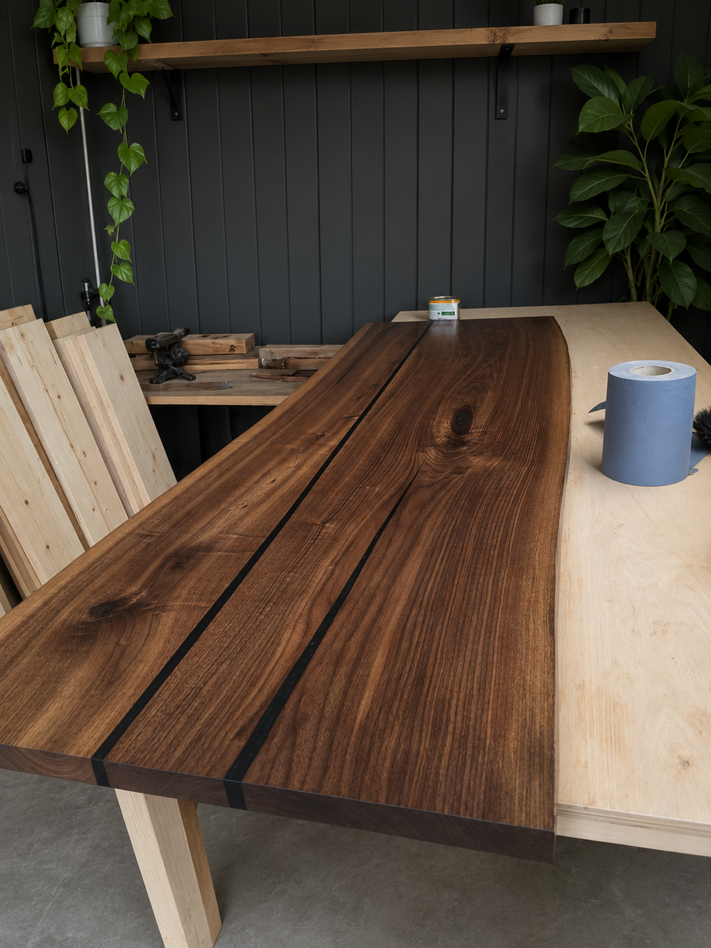 Walnut Wooden Desk | Home Office Desk | Computer Desk | Resin | Trapezium Leg | Industrial Desk | Solid Walnut | Handmade | Work From Home